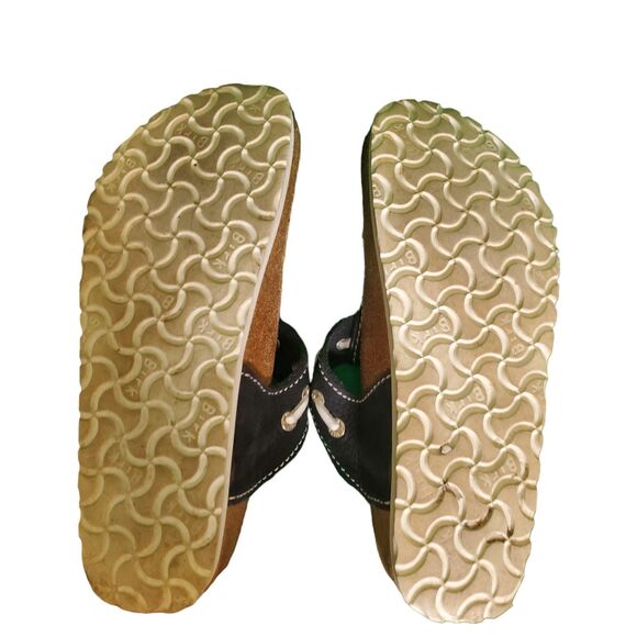 Birkenstock Papillio Leather Nautical Thong Slide Sandals Black White Sz 38 Reg - Picture 5 of 5